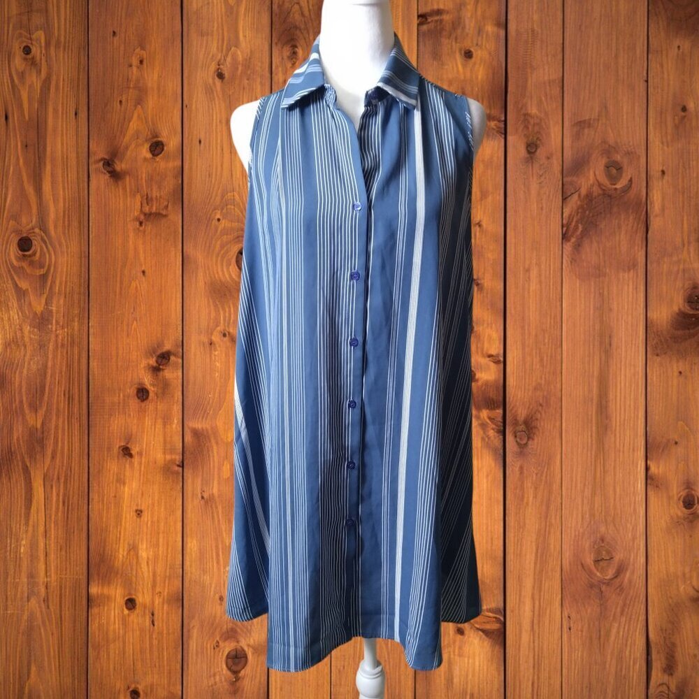 Three Eighty Two Size Small Striped Collared Sleeveless Shift Shirt Dress NEW